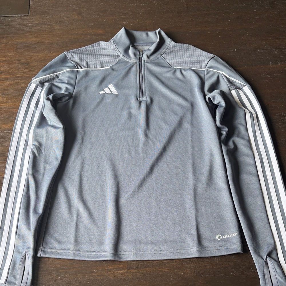 adidas Gray 1/4 Zip Performance Jacket with White Stripes